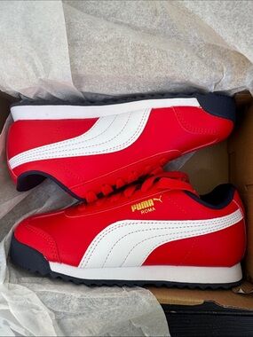 Puma Red & White Roma Sneakers with Gold Logo size U.S. boys 13